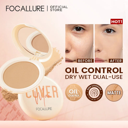FOCALLURE Natural Matte Pressed Powder: Oil Control for Brightened, Whitened Base