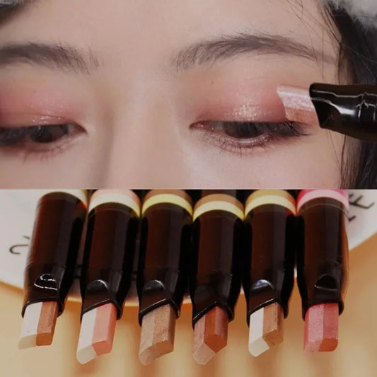 Gradient Shimmer Eye Shadow Cream Pen: Double Color Eyeshadow Stick for Korean Makeup