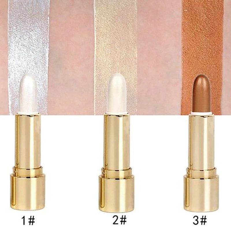 3 Farben 3D Face Brighten Highlighter Bar Kosmetischer Gesichtskontur-Bronzer Schimmer Highlighter Stick Concealer Creme Make-up-Tool