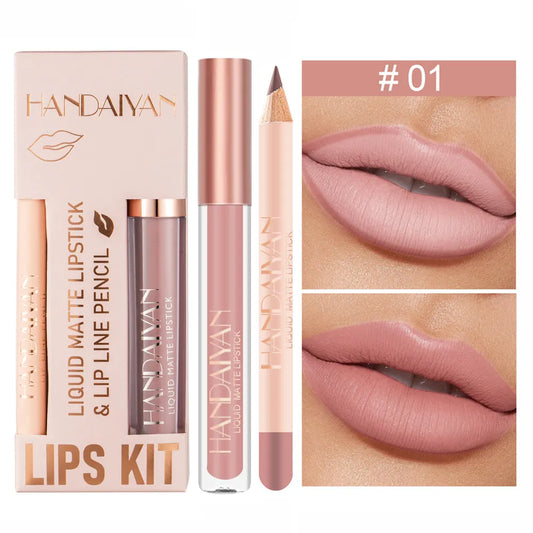 New Matte Liquid Lipstick + Lip Liner Set: Nude Velvet Lip Gloss, Waterproof & Long Lasting