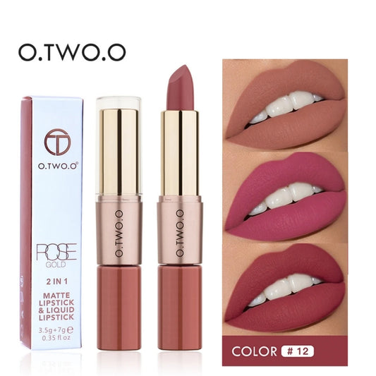 O.TWO.O 2 IN 1 Matte Lipstick&Liquid Lipstick 12 Colors Makeup Lip Glaze Waterproof Batom Lip Cosmetics Silky Texture